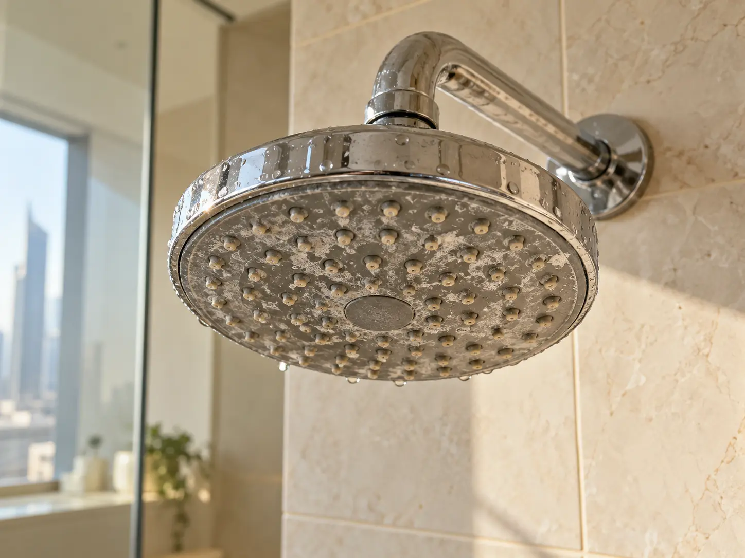 Mineral buildup on a showerhead
